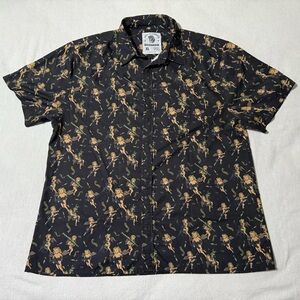 Savage Tacticians Shirt Mens XL‎ Black Camp Hawaiian Angels Print AOP Pearl Snap